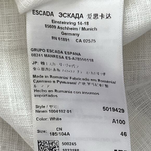 Escada Sport Tunic Top XL 100% Linen Lagenlook Pintucks Faux Pearl Accent White - Picture 9 of 12